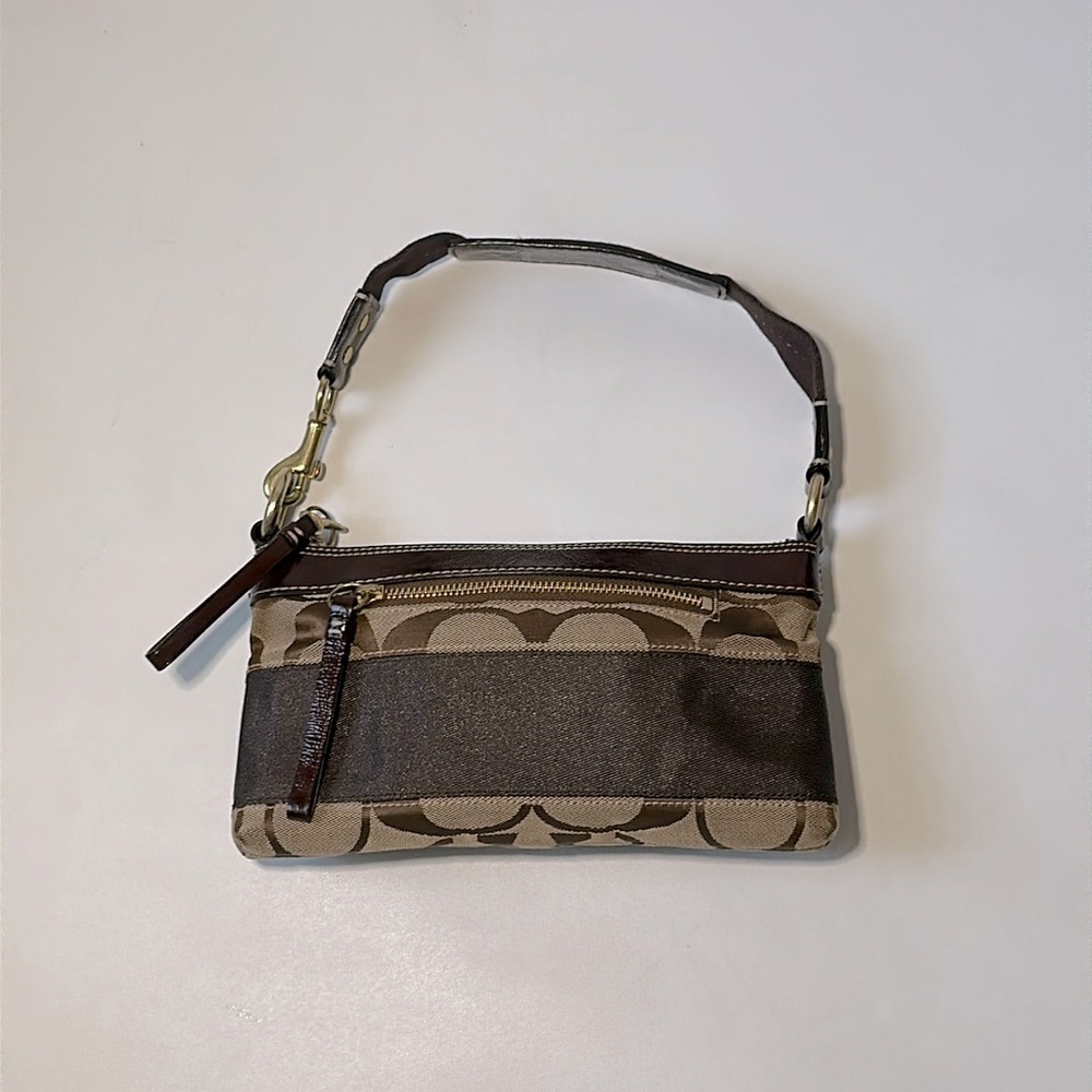 Coach Canvas Leather Signature CC Logo Handbag Medium Light Brown